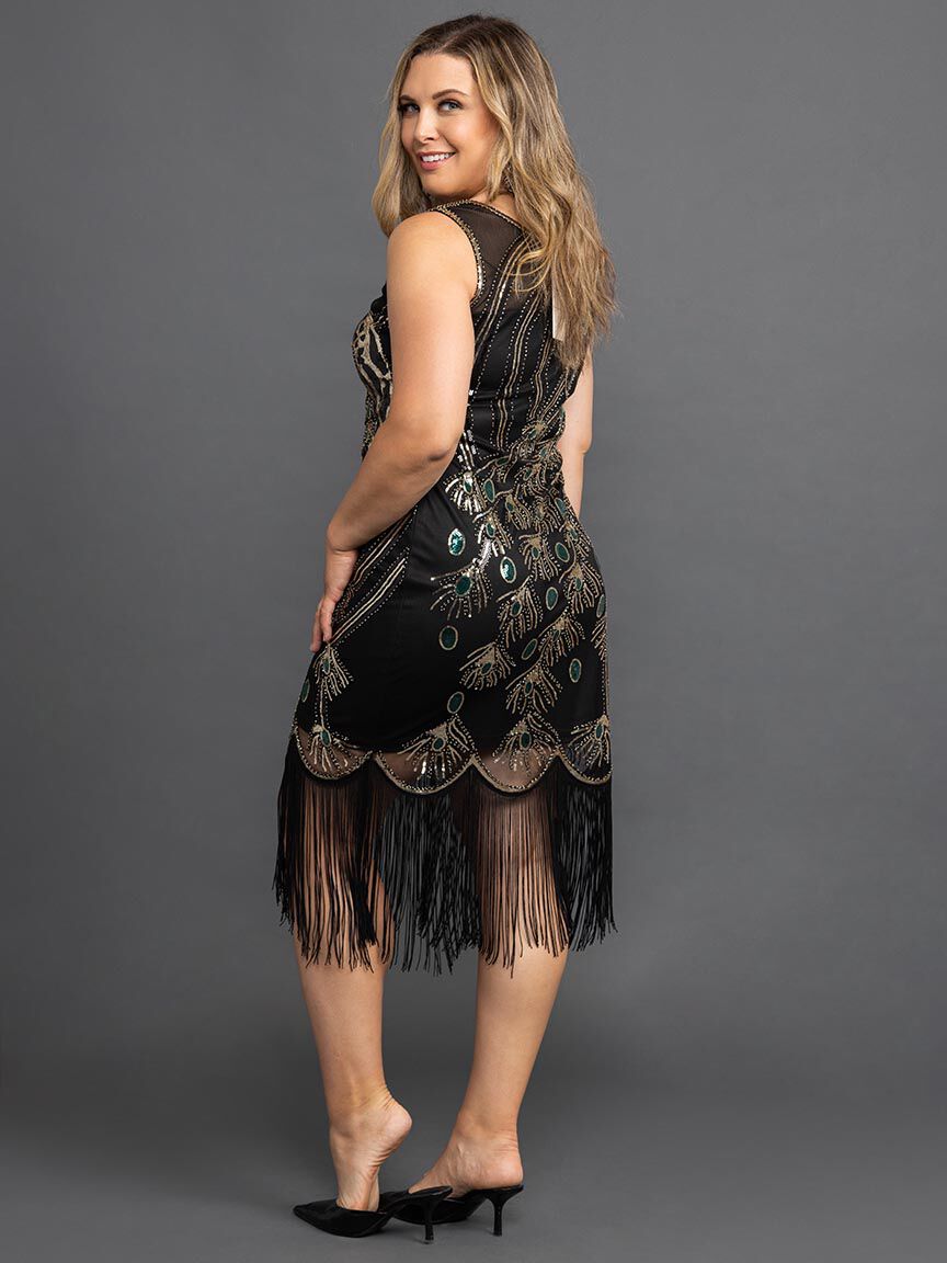 Peacock Sequin Holiday Dress Image 3