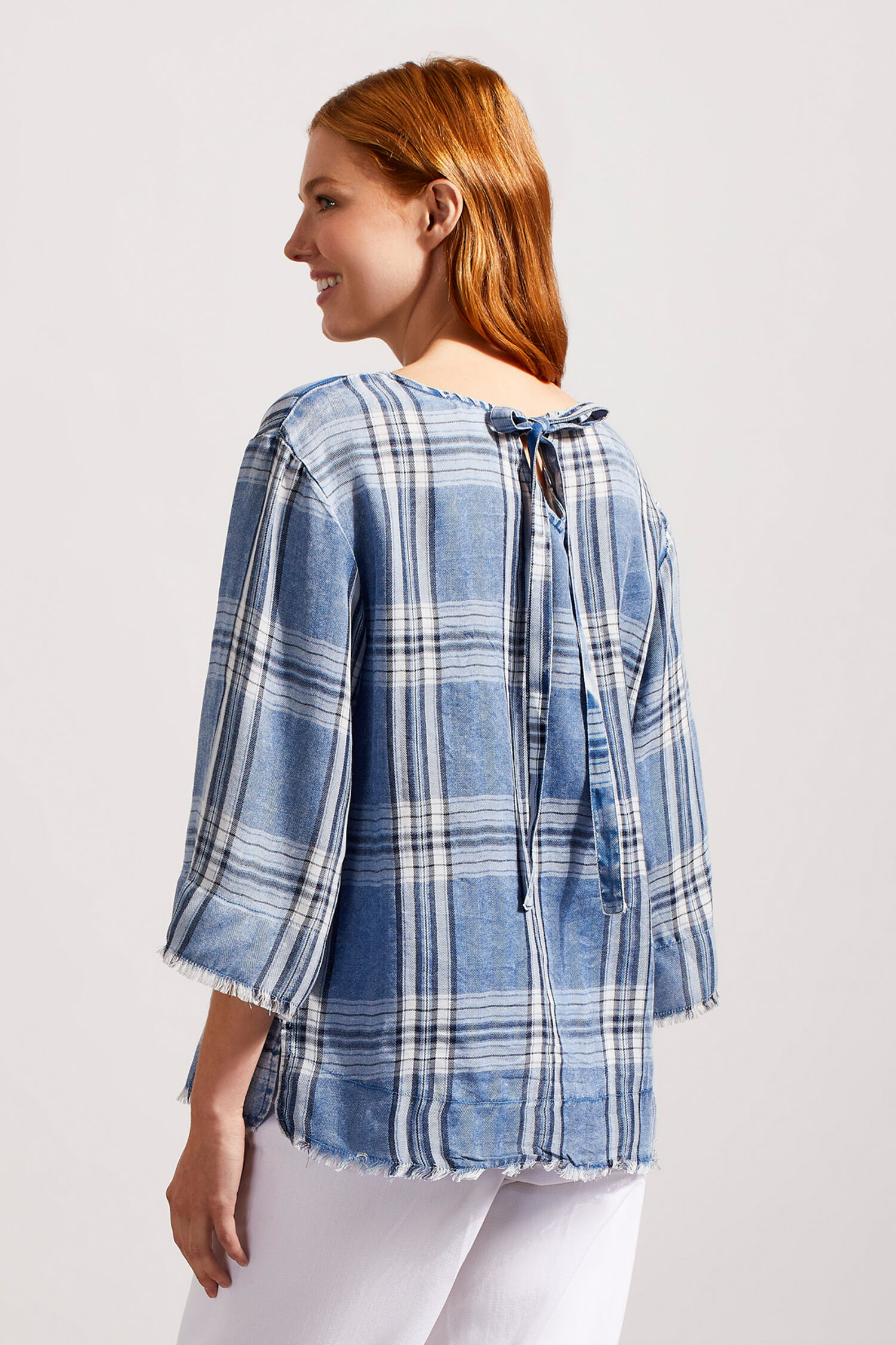 Plaid Tencel Blouse w/ Fringe Image 2