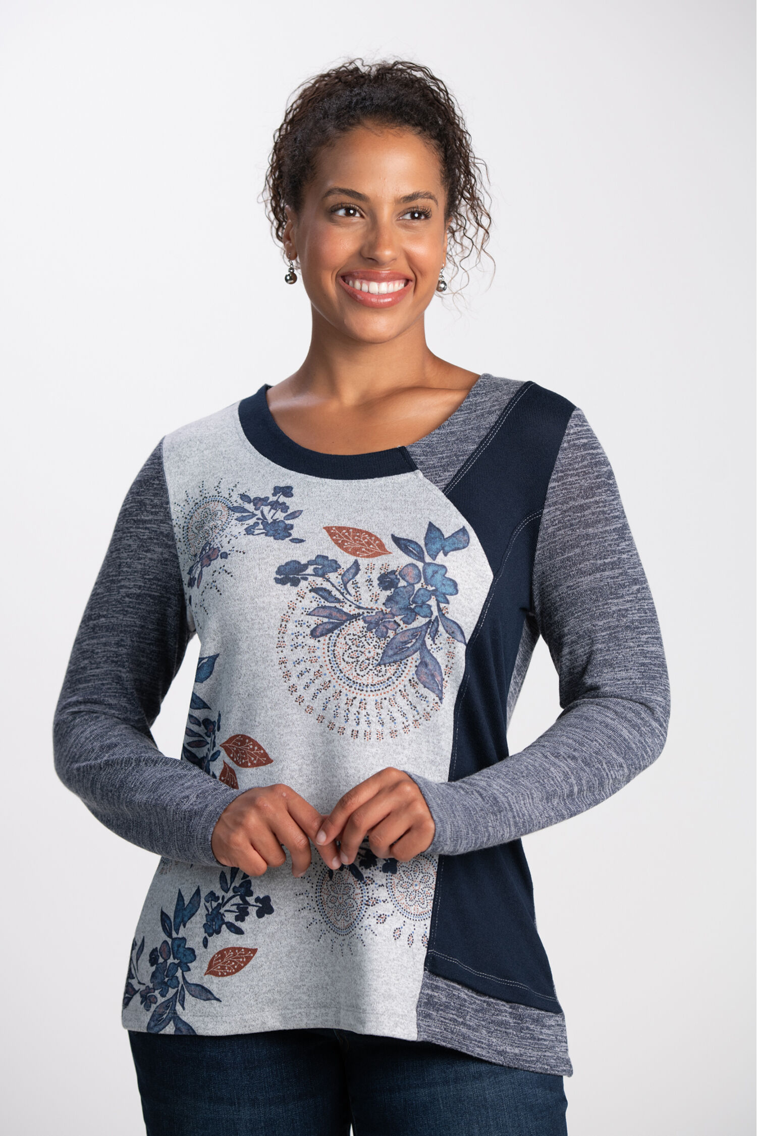 Mixed Media Long Sleeve Top  Image 1