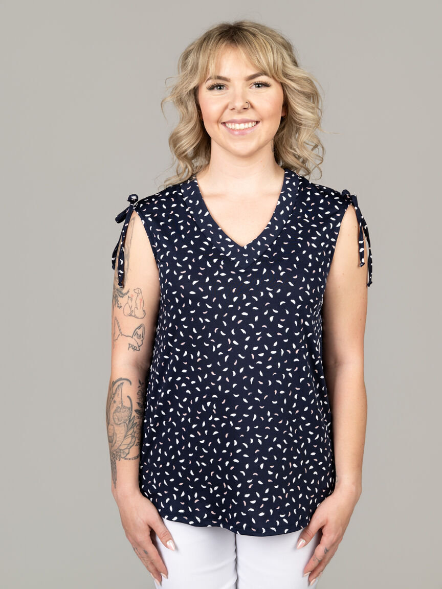 Sleeveless V-Neck Top With Shoulder Tie