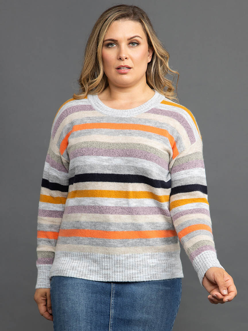 Soft Yarn Striped Crew Neck Sweater