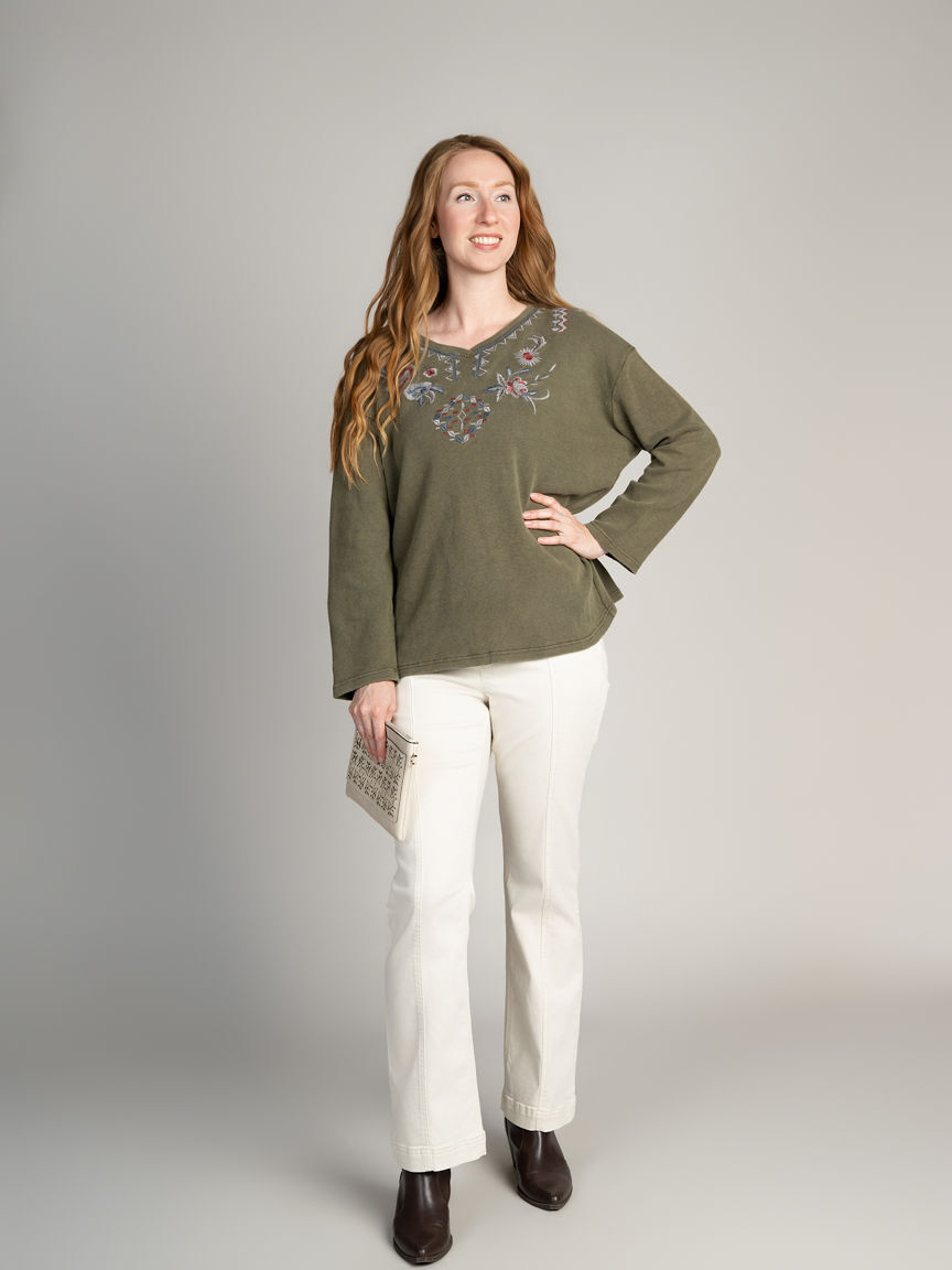 Embroidered Waffle Knit Top