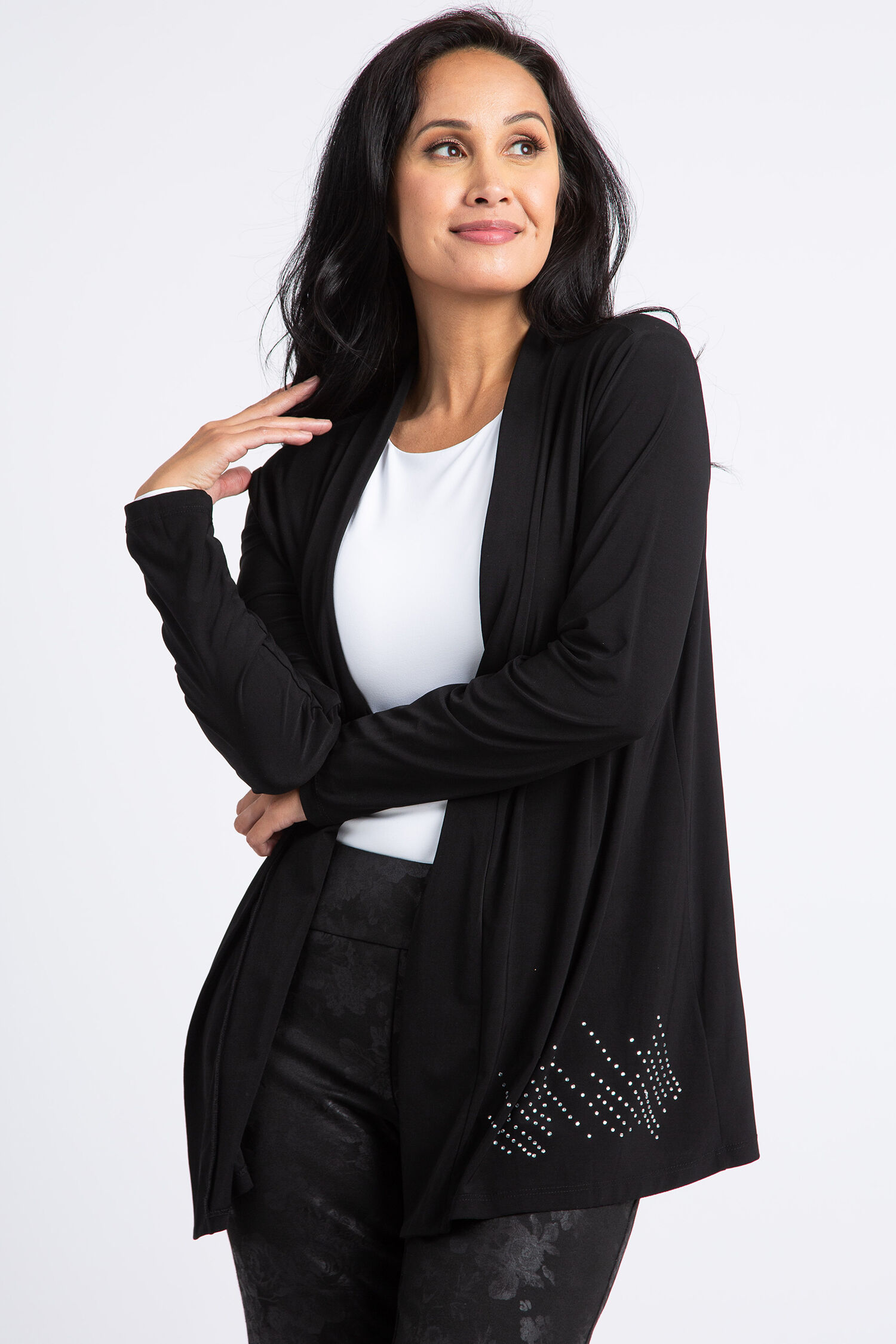 Rhinestone Trim Long Sleeve Cardigan Image 3