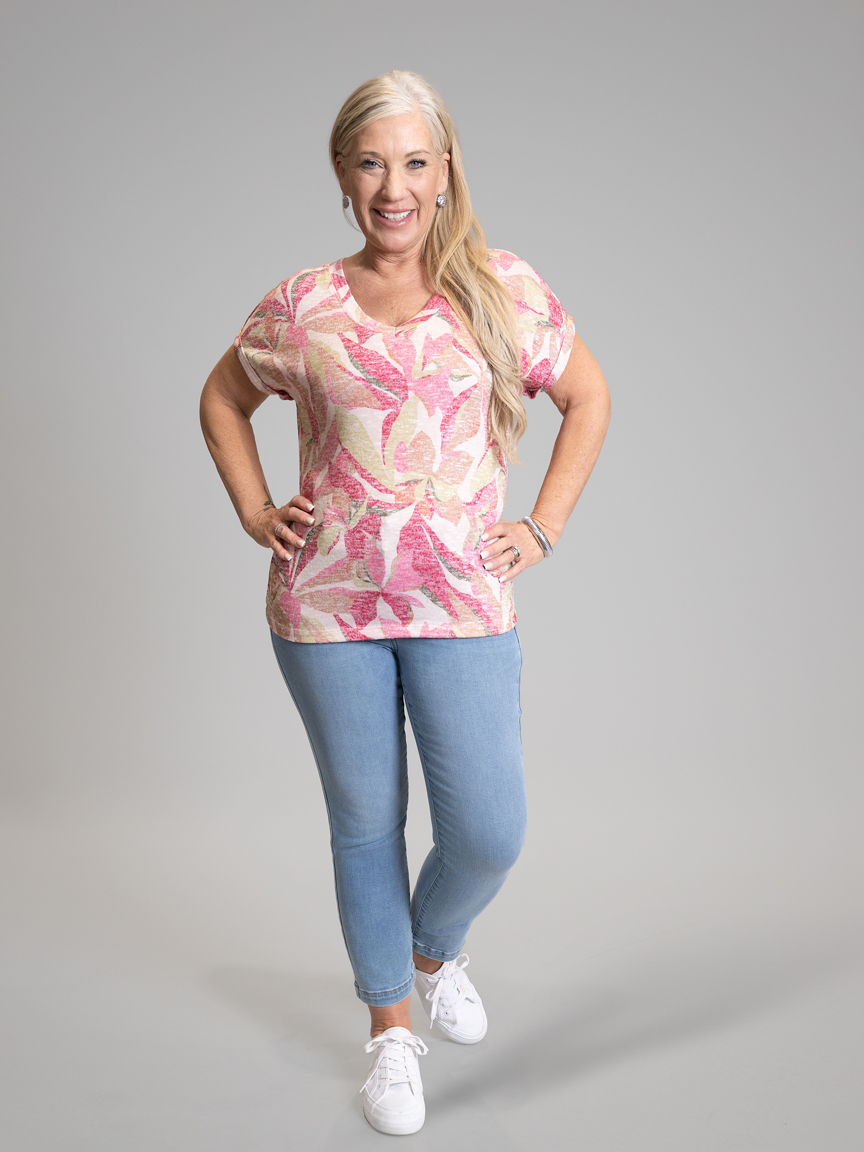 2-Way Neckline Abstract Print Top Image 5