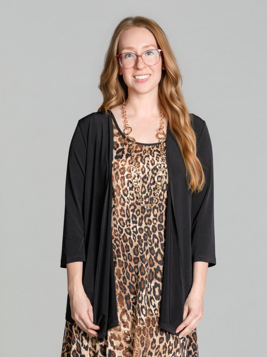 3/4 Sleeve Open Front Cardigan