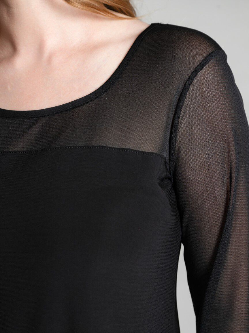 Mesh Sleeve Knee Length Dress