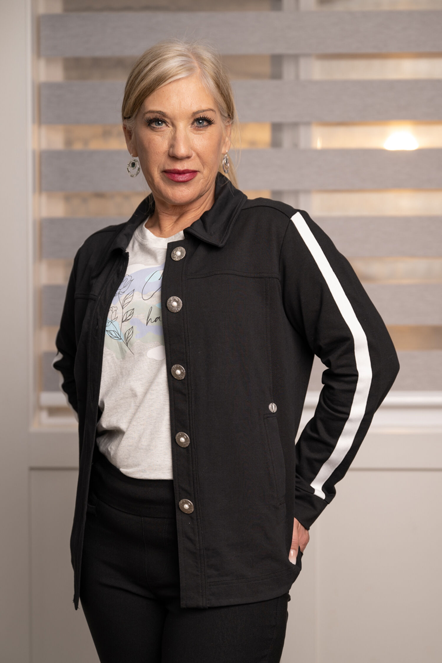 Button-Up Stripe Sleeve Jacket Image 2