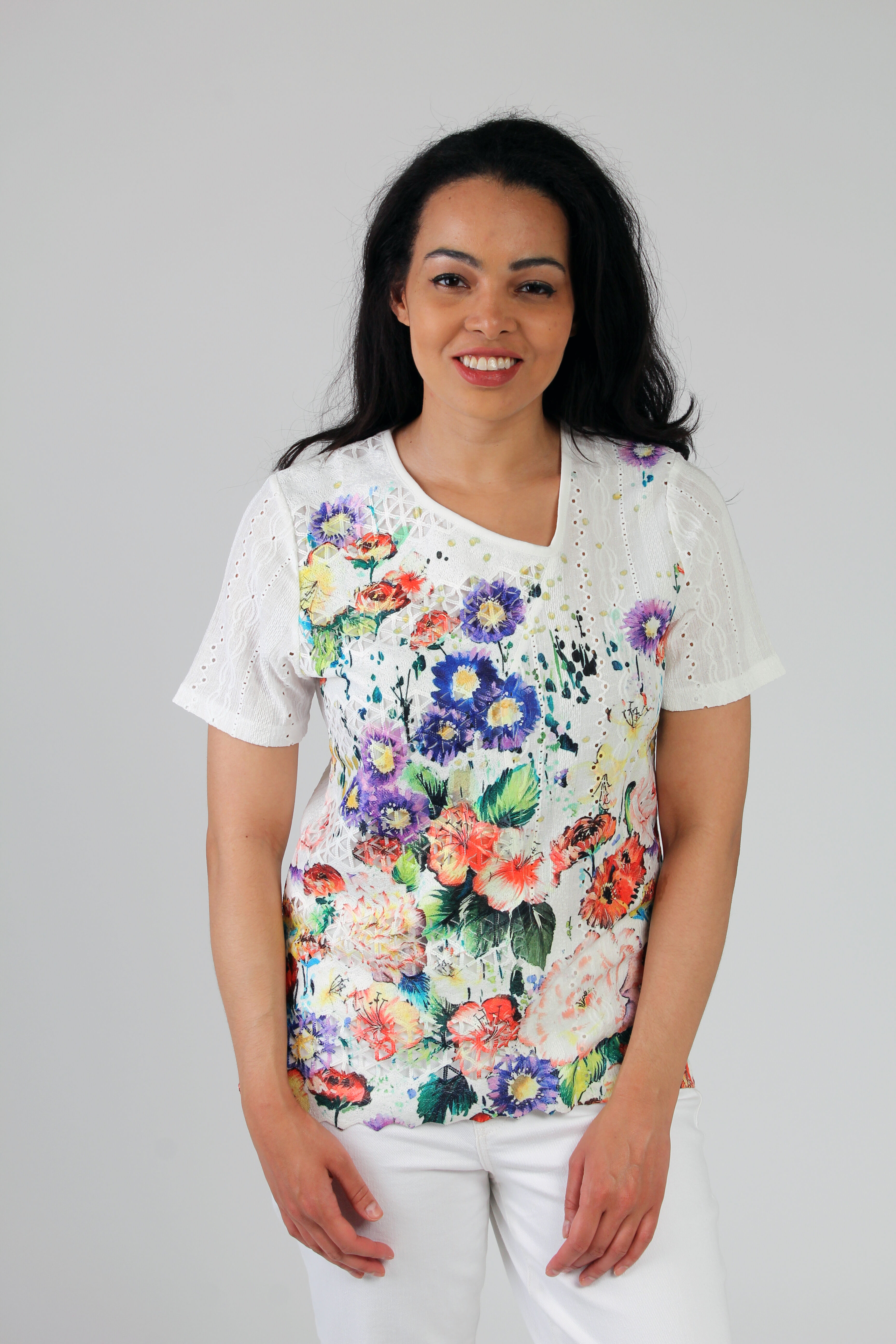 Lace Overlay Short Sleeve Top Image 1
