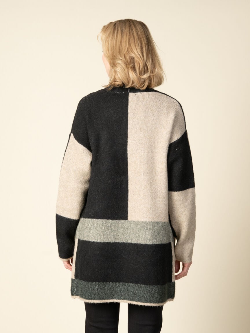 Color Block Open-Front Long Sleeve Cardigan