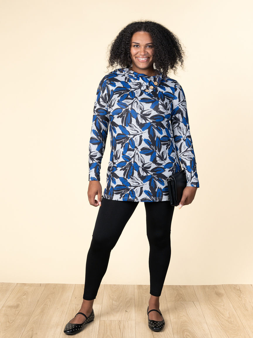 Long Sleeve Floral Tunic With Button Accent