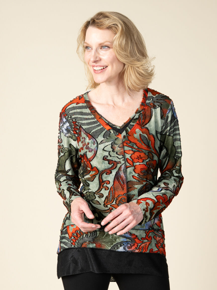 Long Sleeve V Neck High Low Floral Top Image 2