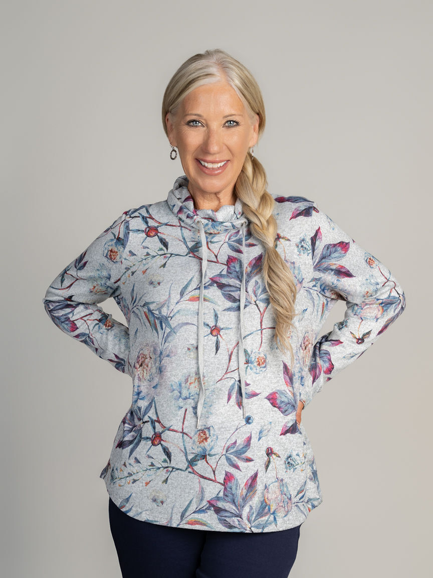 Drawstring Cowl Neck Pullover