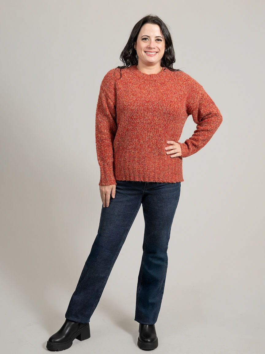 Long Sleeve Knit Sweater With Ribbed Trim, Turquoise