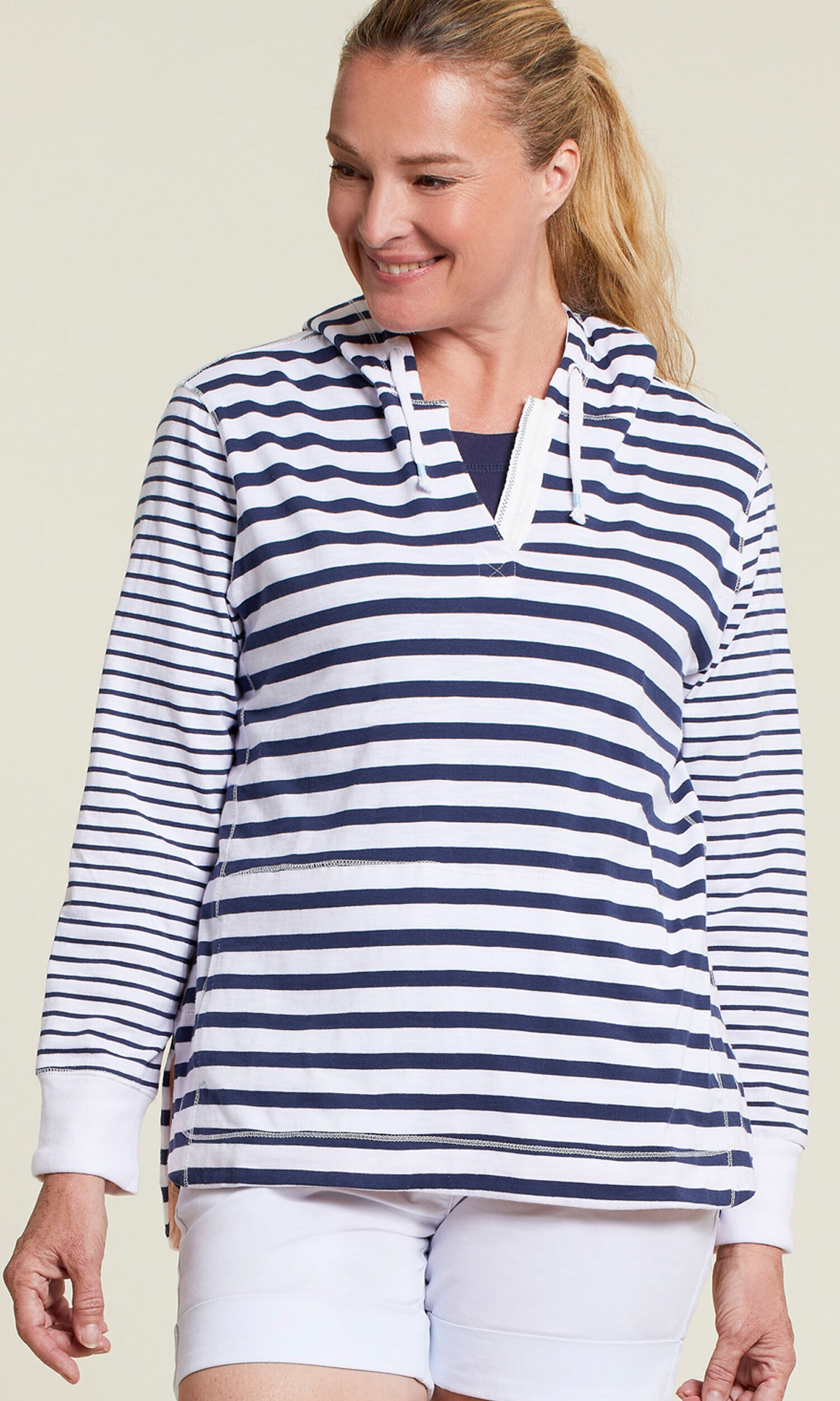 Cotton Stripe Kangaroo Hoodie  Image 1