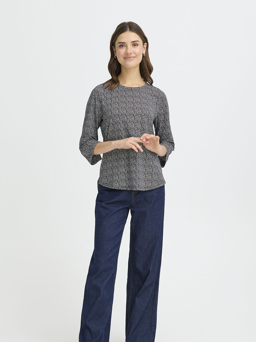 Mid Sleeve Crew Neck Top