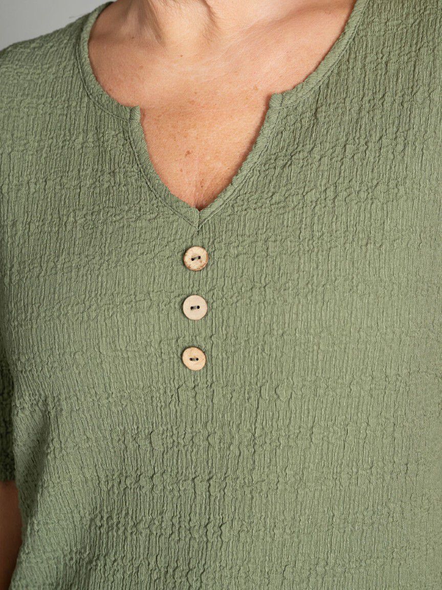 Notched Neck Elbow Sleeve Top Image 2