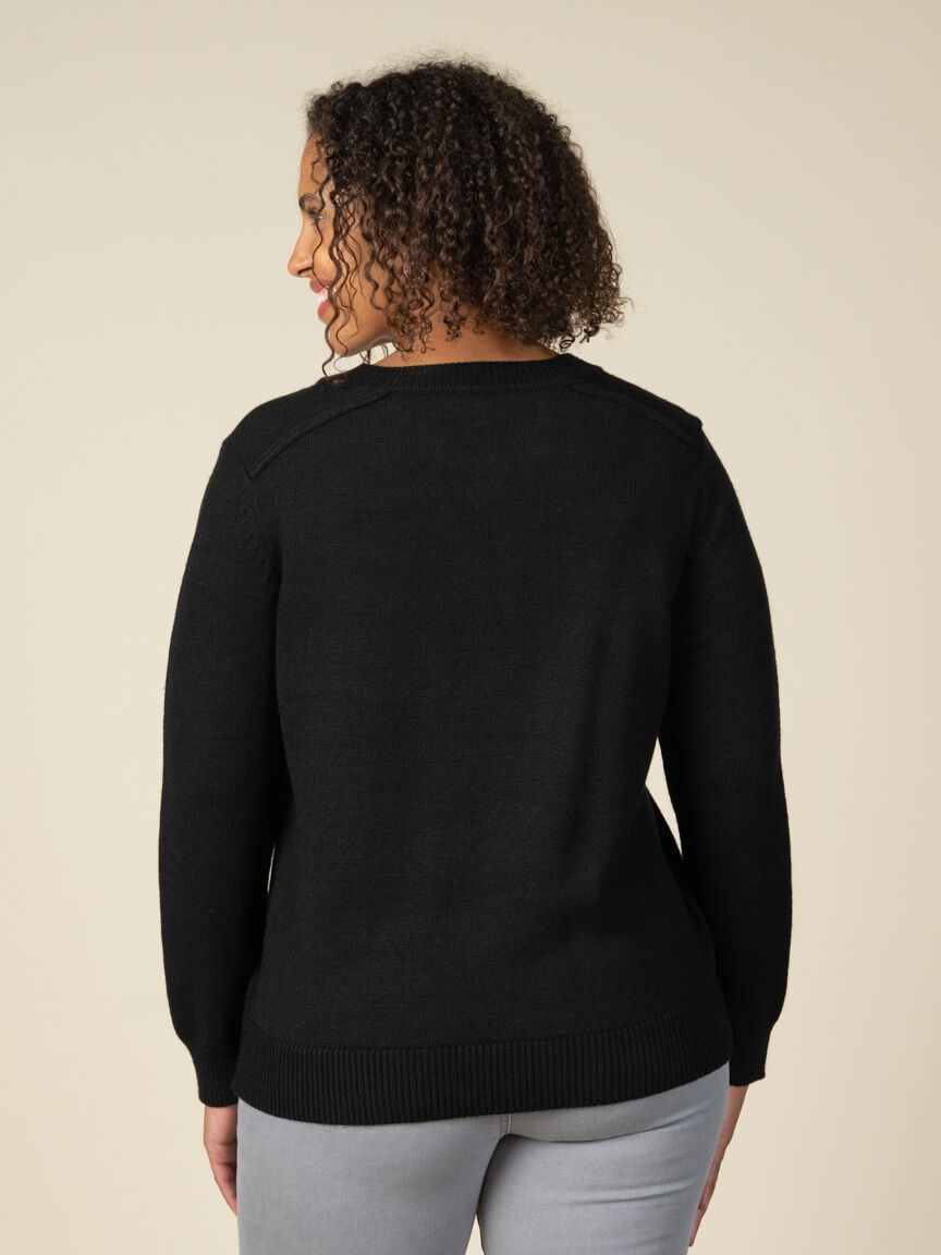 Long Sleeve V-Neck Braided Keyhole Sweater