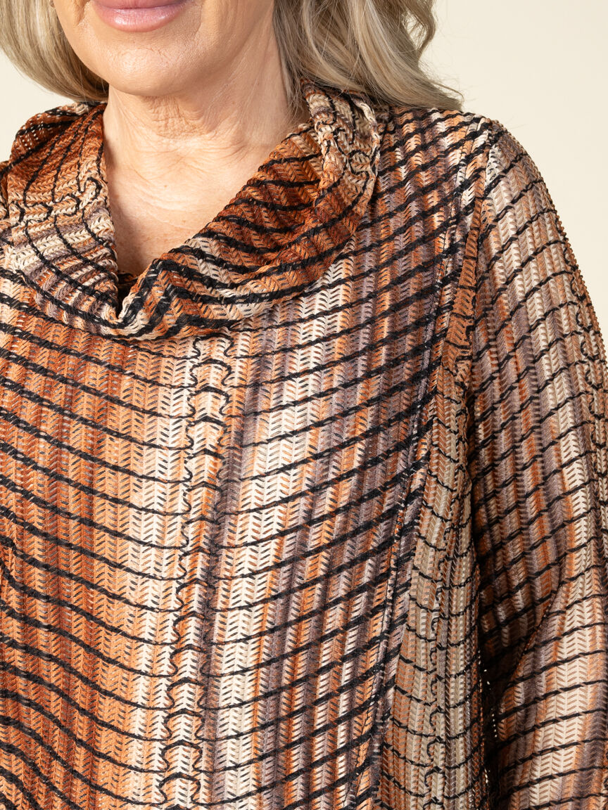 Long Sleeve Cowl Neck Mesh Top