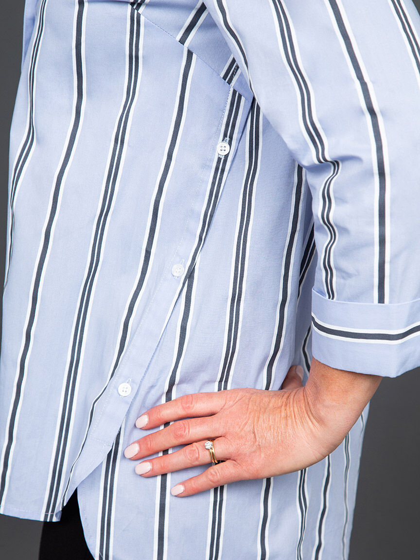 &frac34; Sleeve Button-Down Striped Blouse Image 5