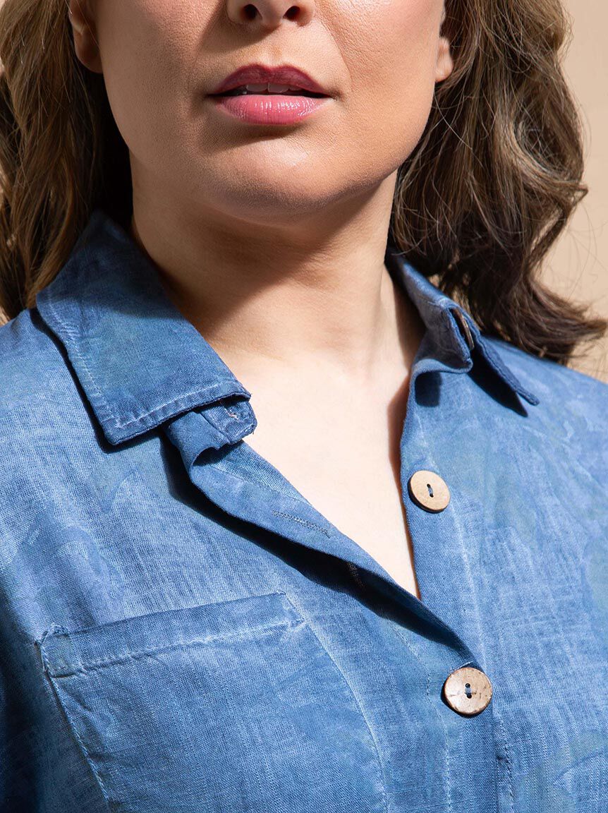 Button-Up Linen Midi Dress Image 4