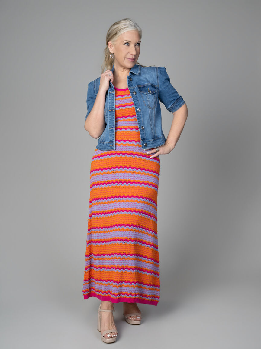 Elbow-Sleeve Adjustable Waist Denim Jacket