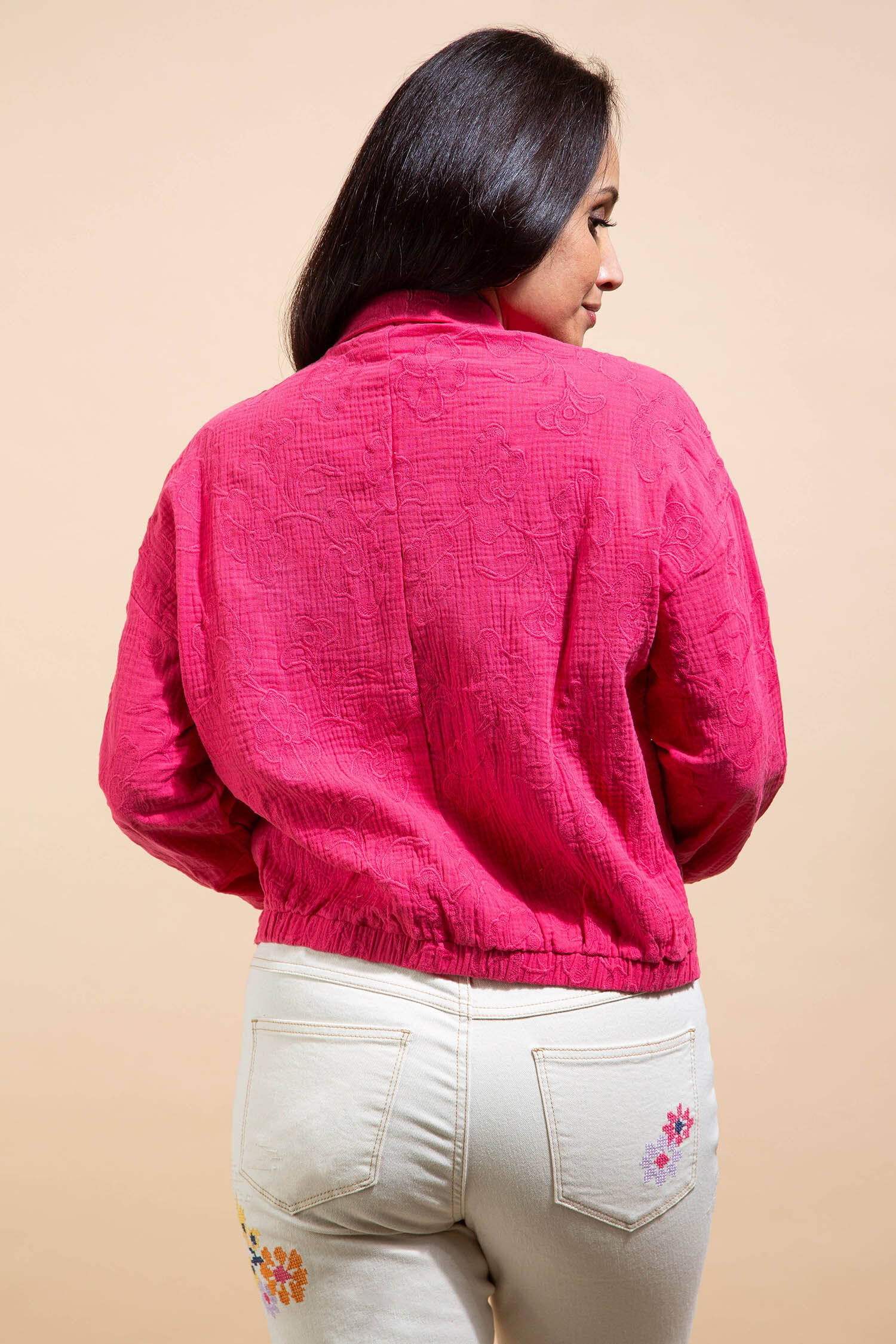 Embroidered Long Sleeve Blouse w/ Faux Knot Image 4