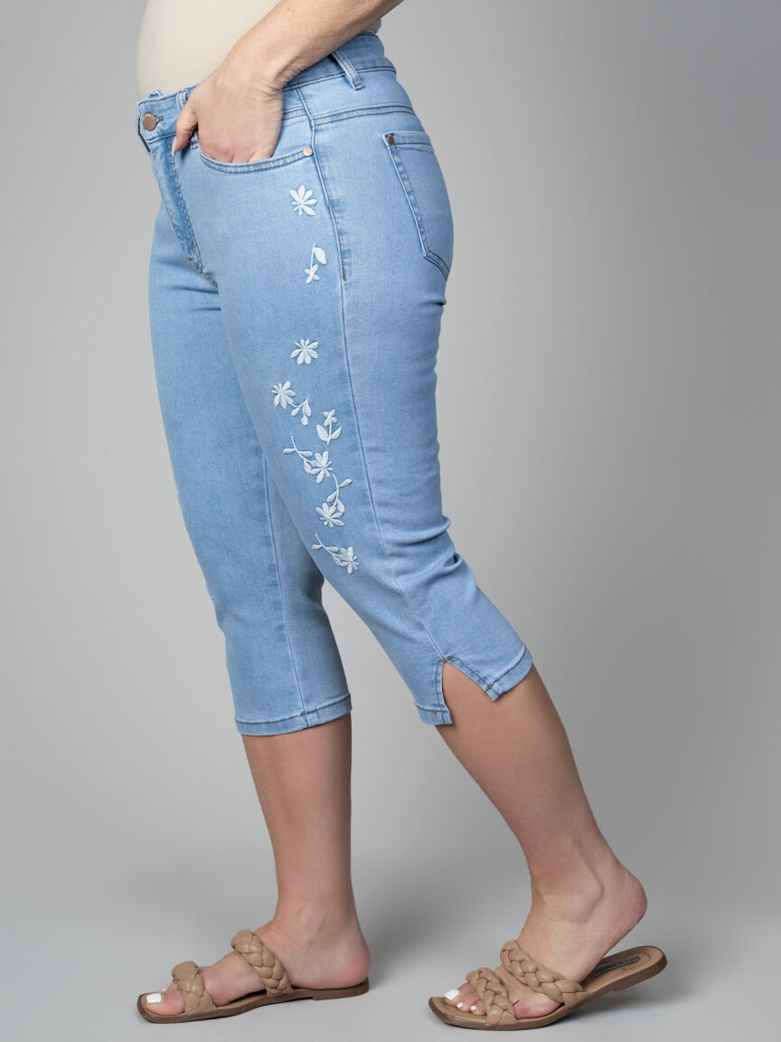 Alexane Slim Leg Denim Capri With Embroidery details