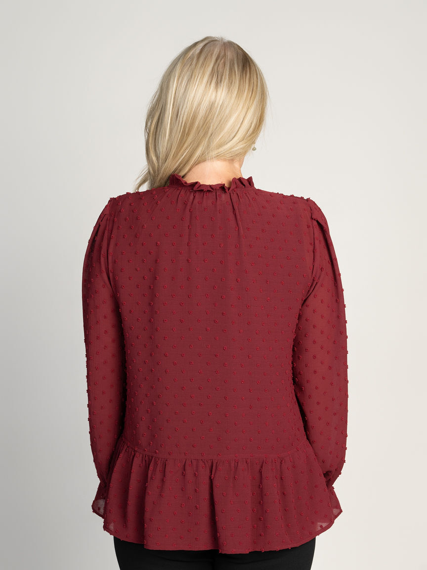 Sheer Swiss Dot Ruffle Blouse