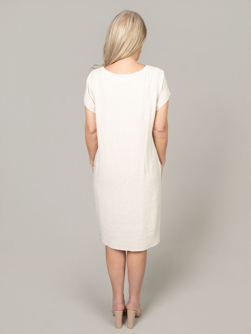 Short Sleeve Linen Knee Length Dress