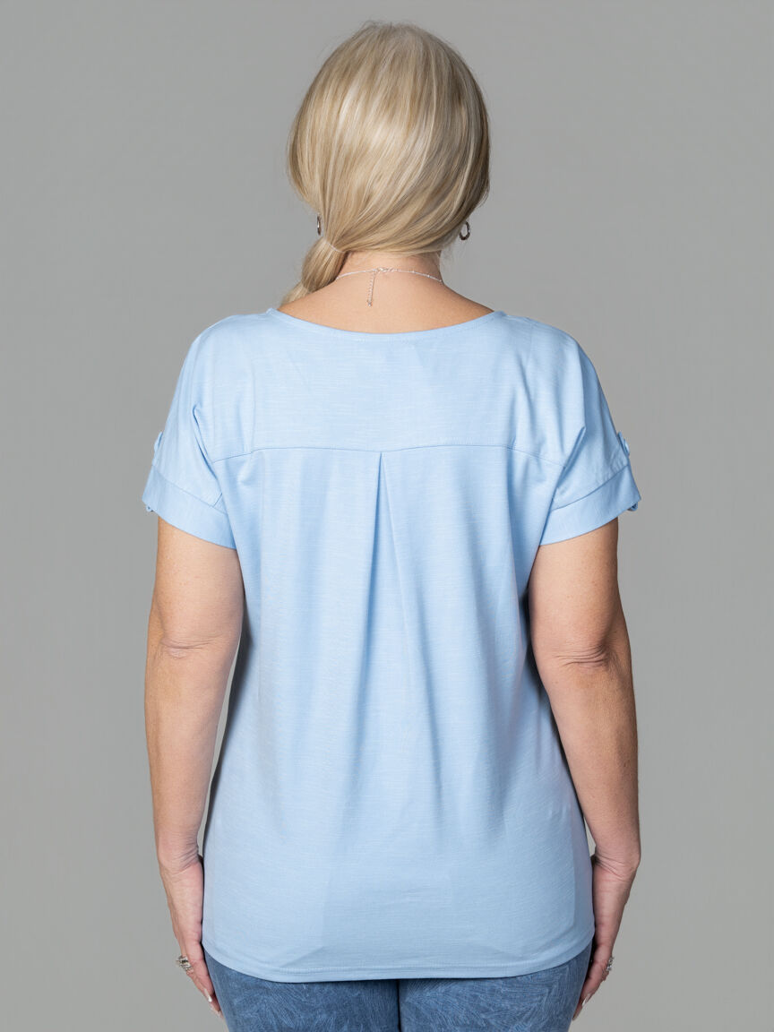 Short Sleeve Top With Roll Tab Accent 