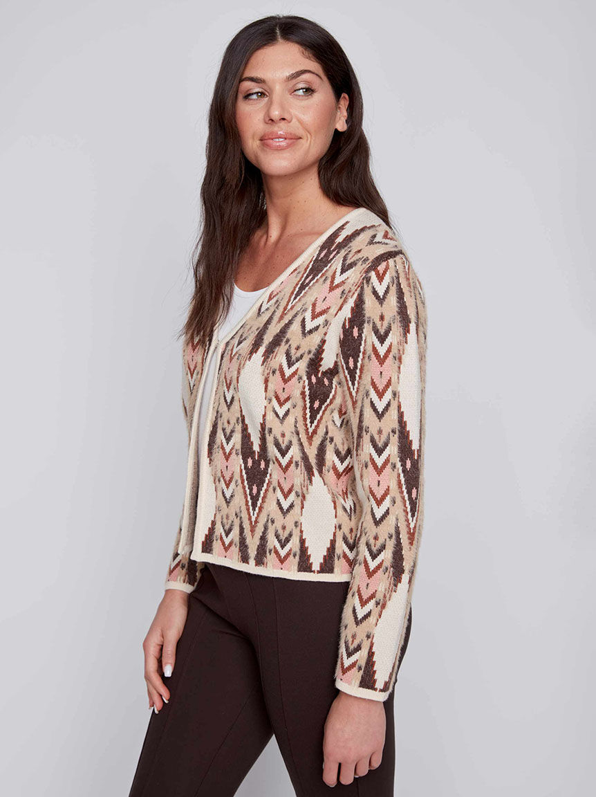 Eyelash Knit Aztec Cropped Cardigan Image 2