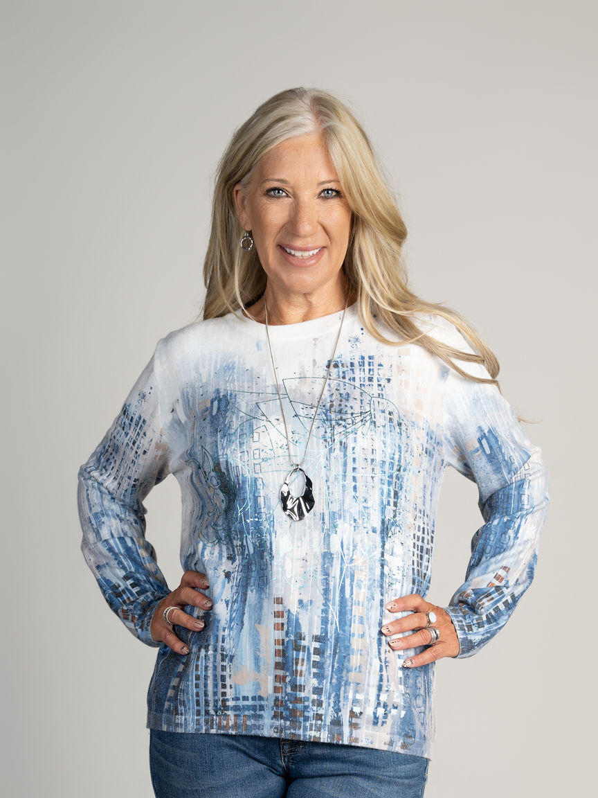 Abstract Floral Foil Sweater