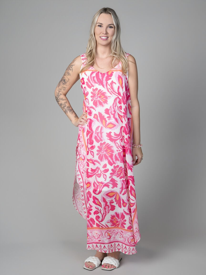 Sleeveless Sheer Overlay Midi Dress