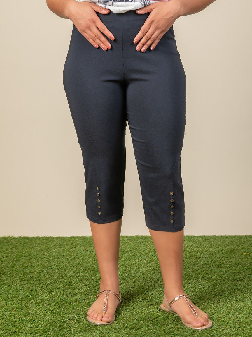 Slim Fit Pull-On Capris with Vertical Button Hem Accent Image 6