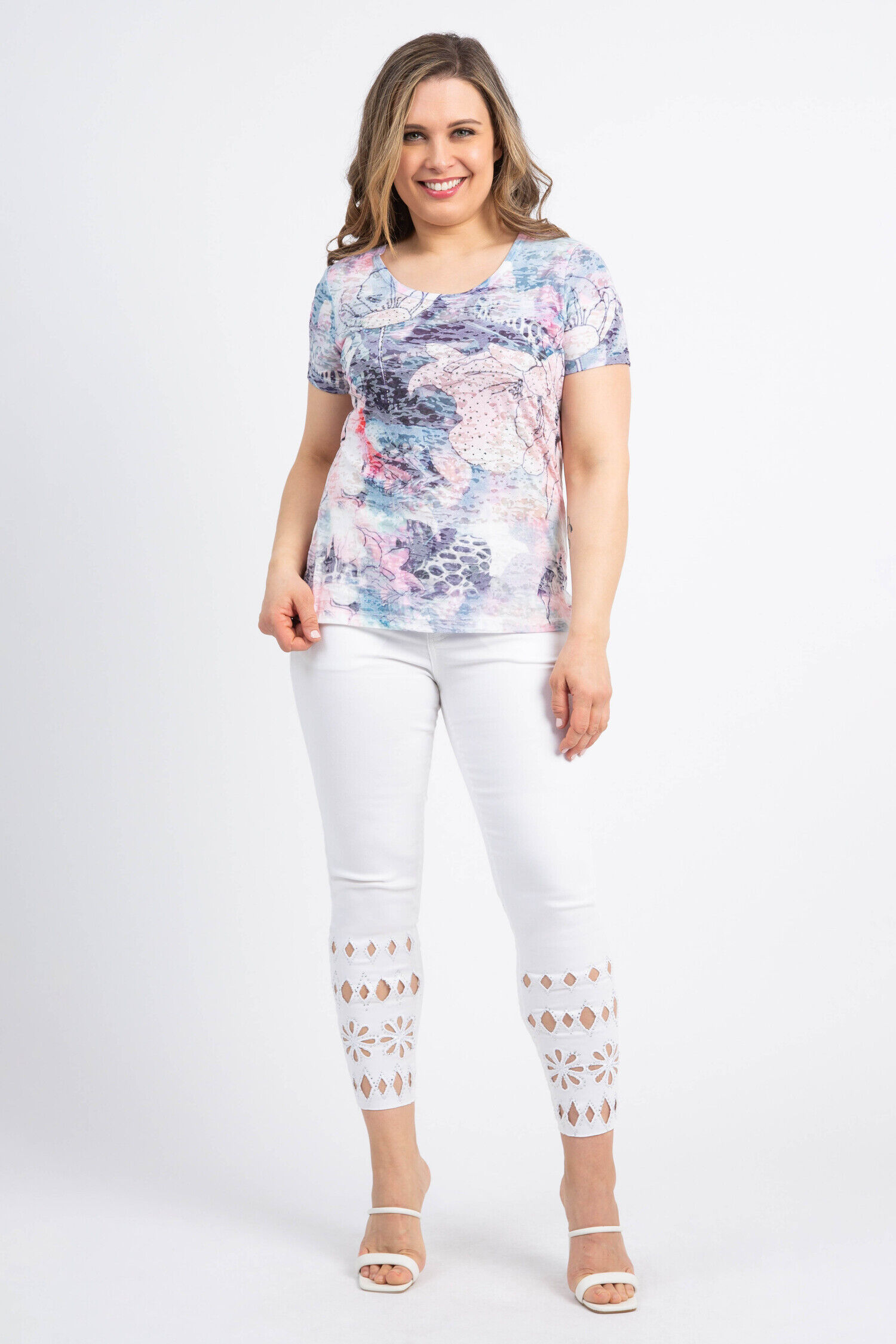 Rhinestone Floral Burnout Tee Image 2
