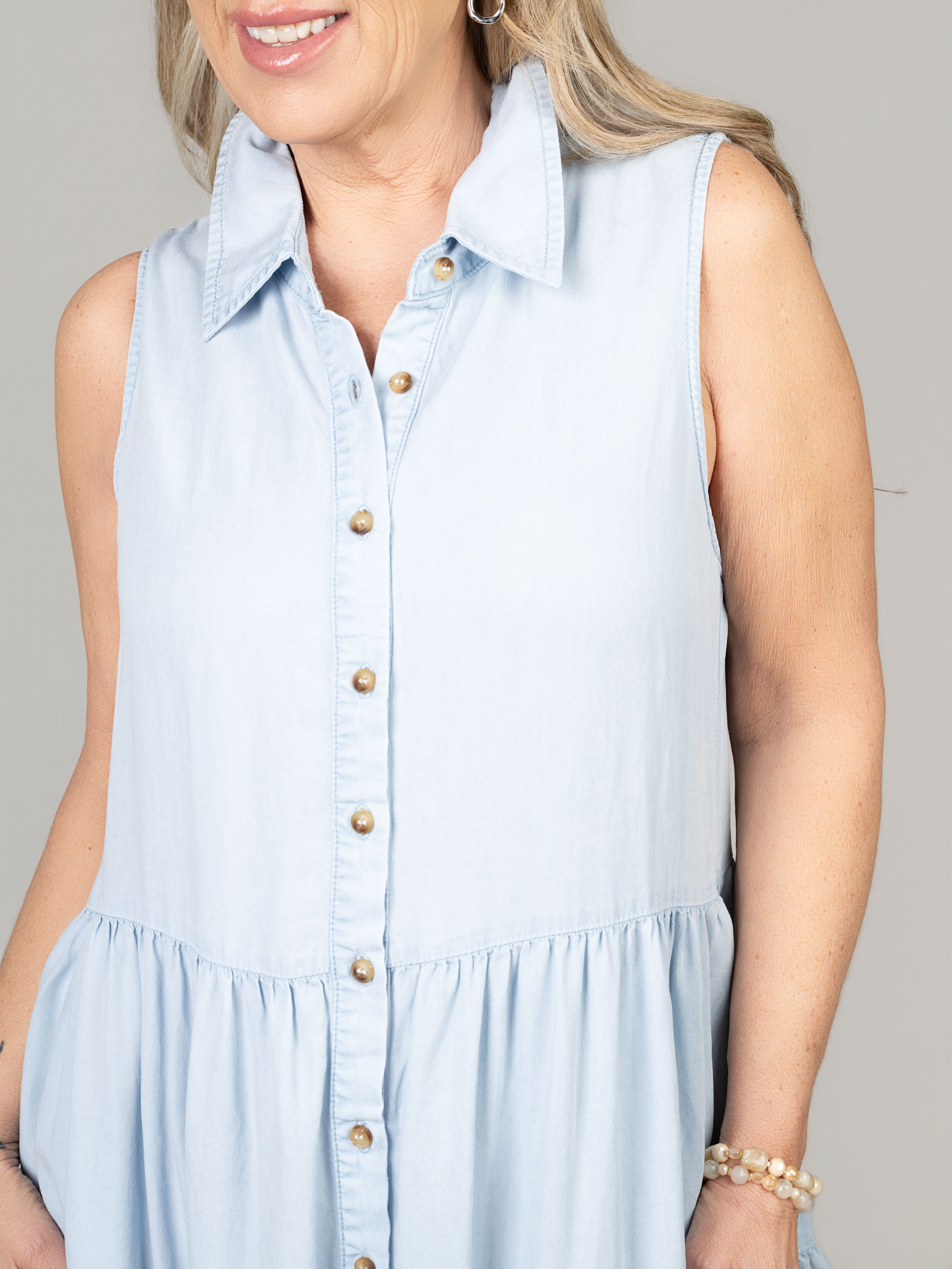 Sleeveless Tencel Button Up Dress