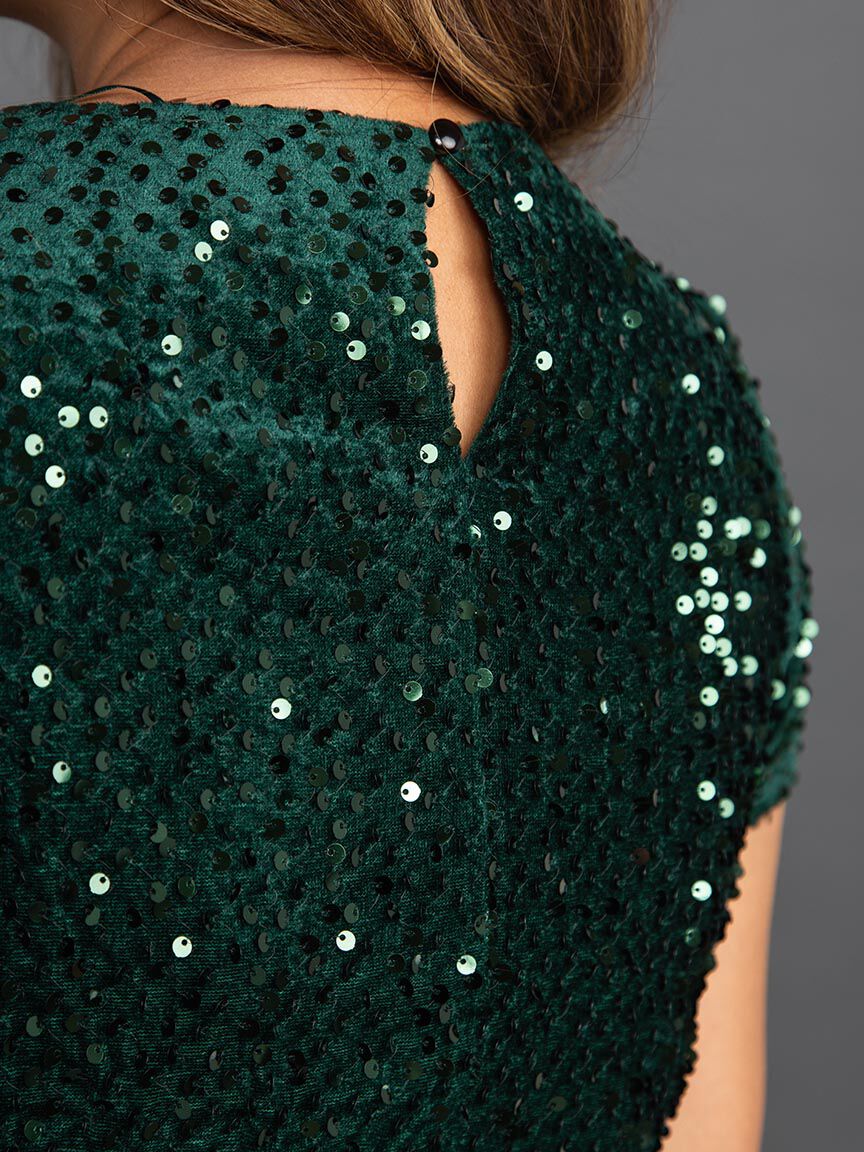 Short Sleeve Sequin Knee Length Dress Image 5