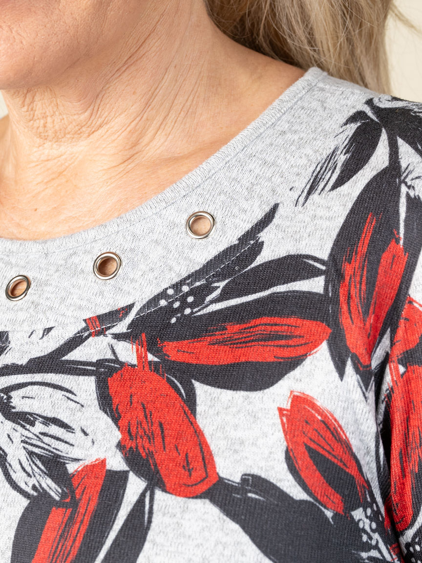 3/4 Length Sleeve Top with Two Tone Print