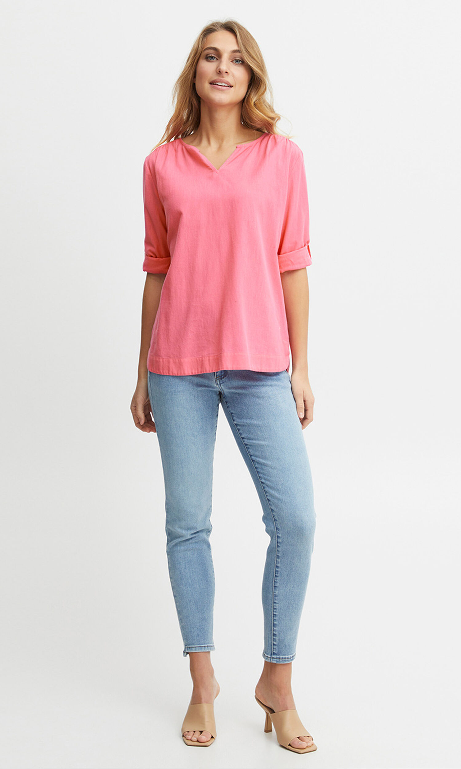 Notched V-Neck Linen Blend Top Image 2