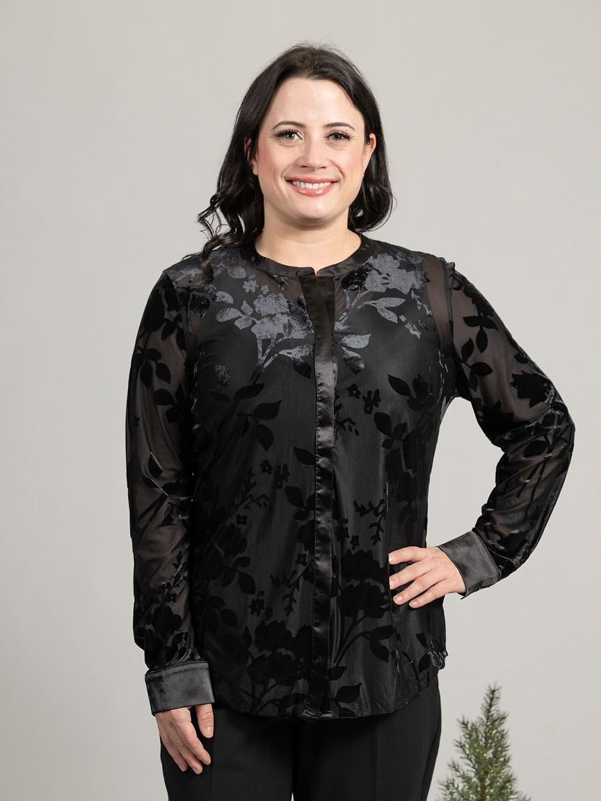 Long Sleeve Button Up Burnout Blouse