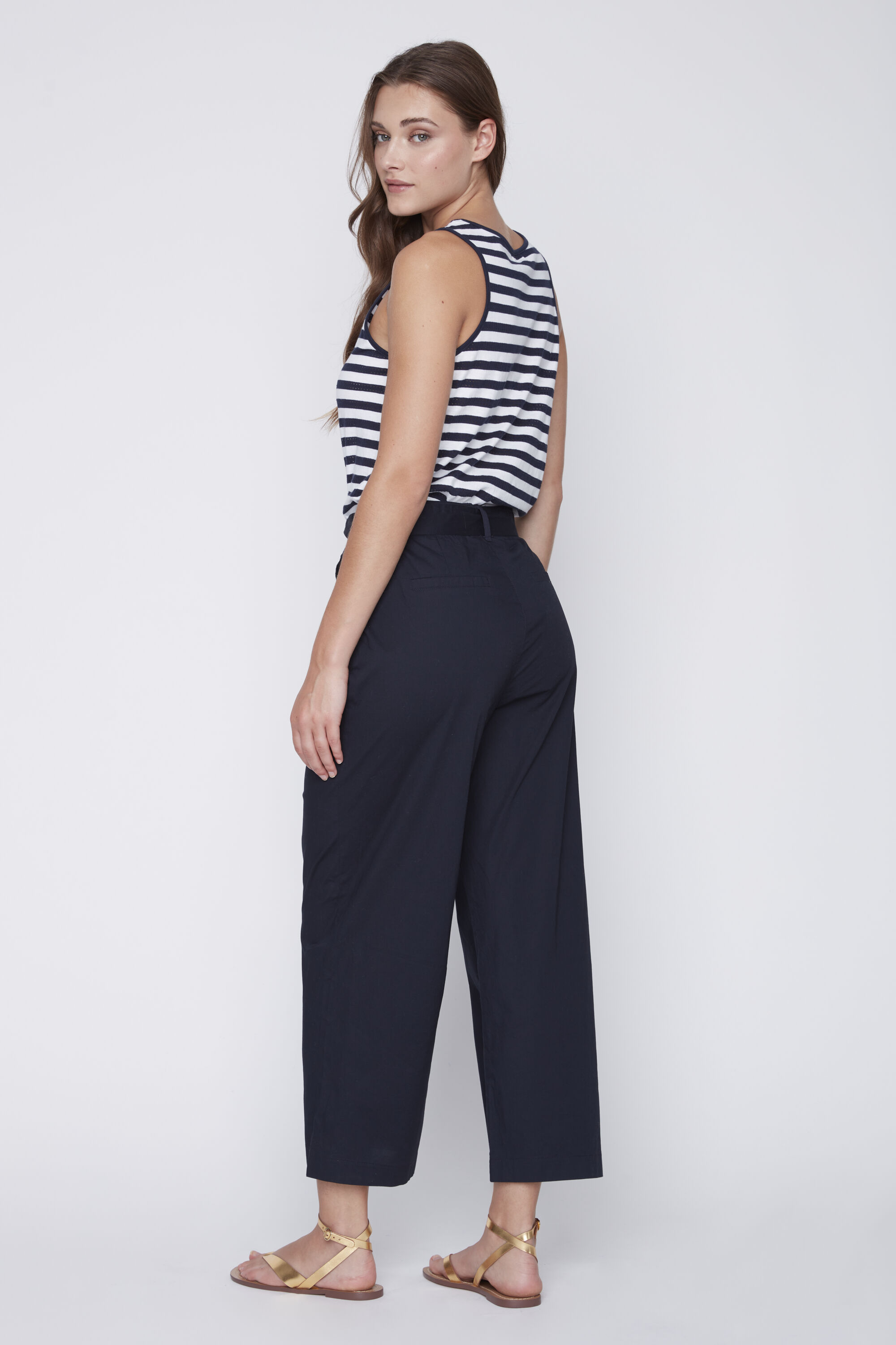Wide Leg Cropped Pant w/ Tie-Up Belt Image 2