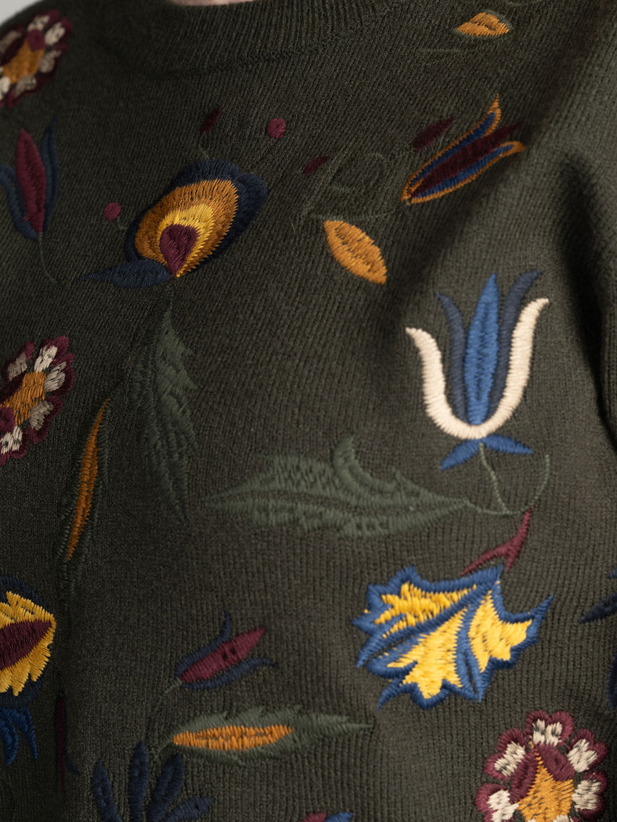 Embroidered Knit Crew Neck Sweater