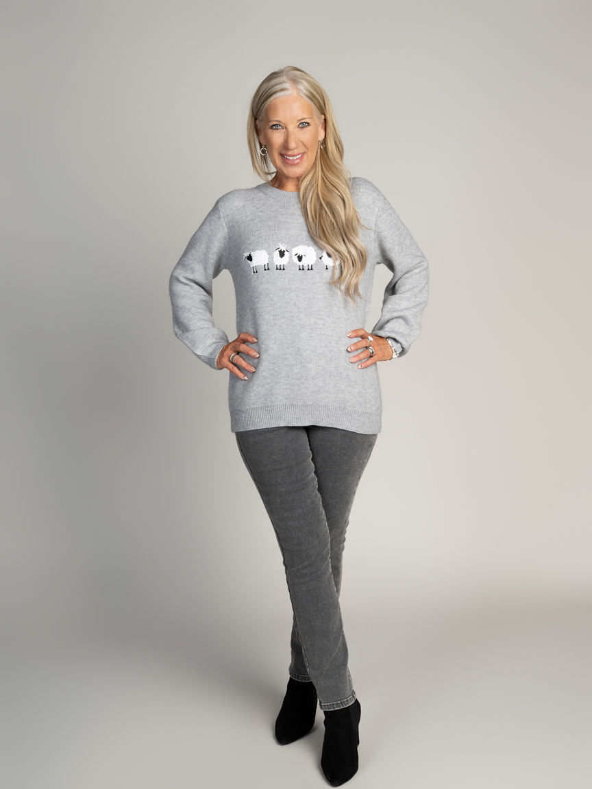 Crew Neck Sheep Detail Sweater