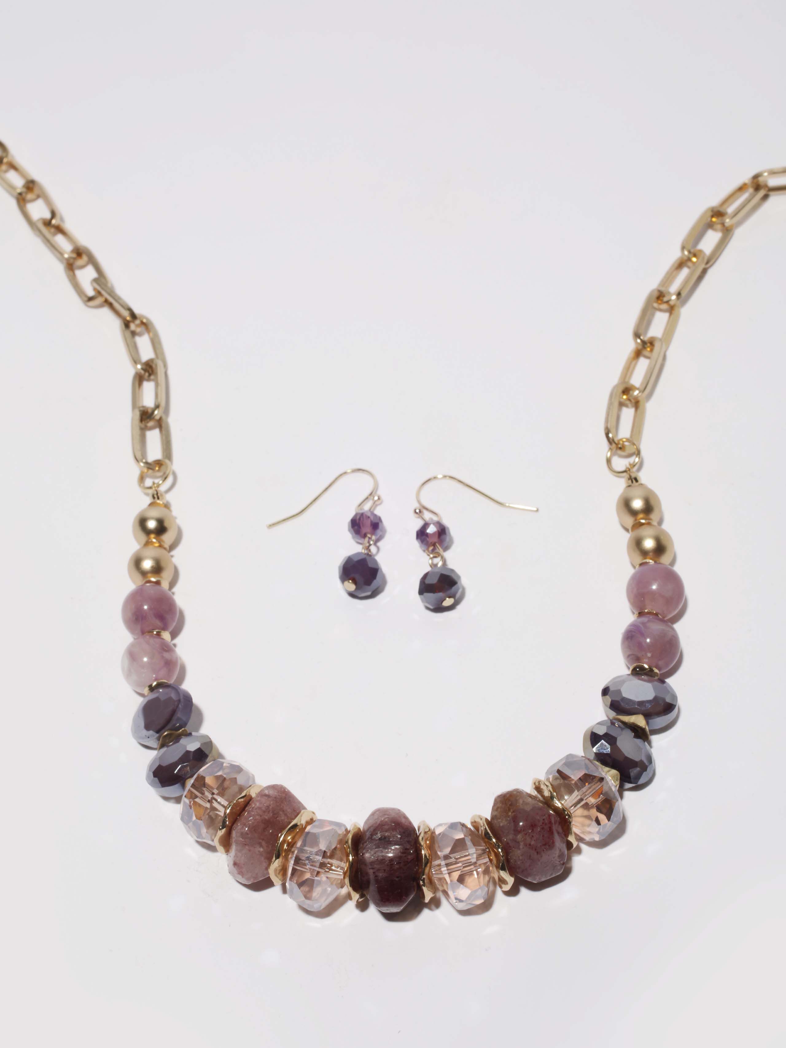Amethyst Stones & Beads Necklace Set Image 1