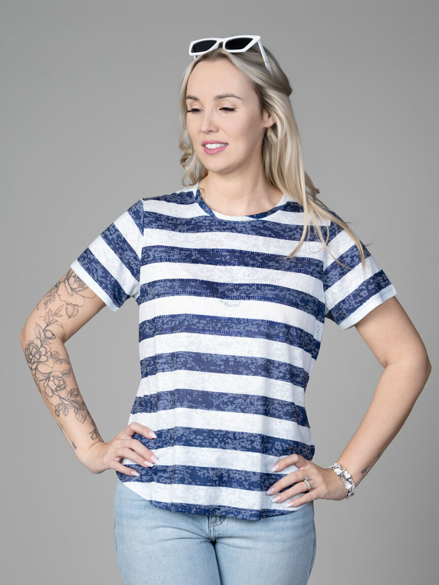 Hotfix Accent Striped Slub Knit Tee