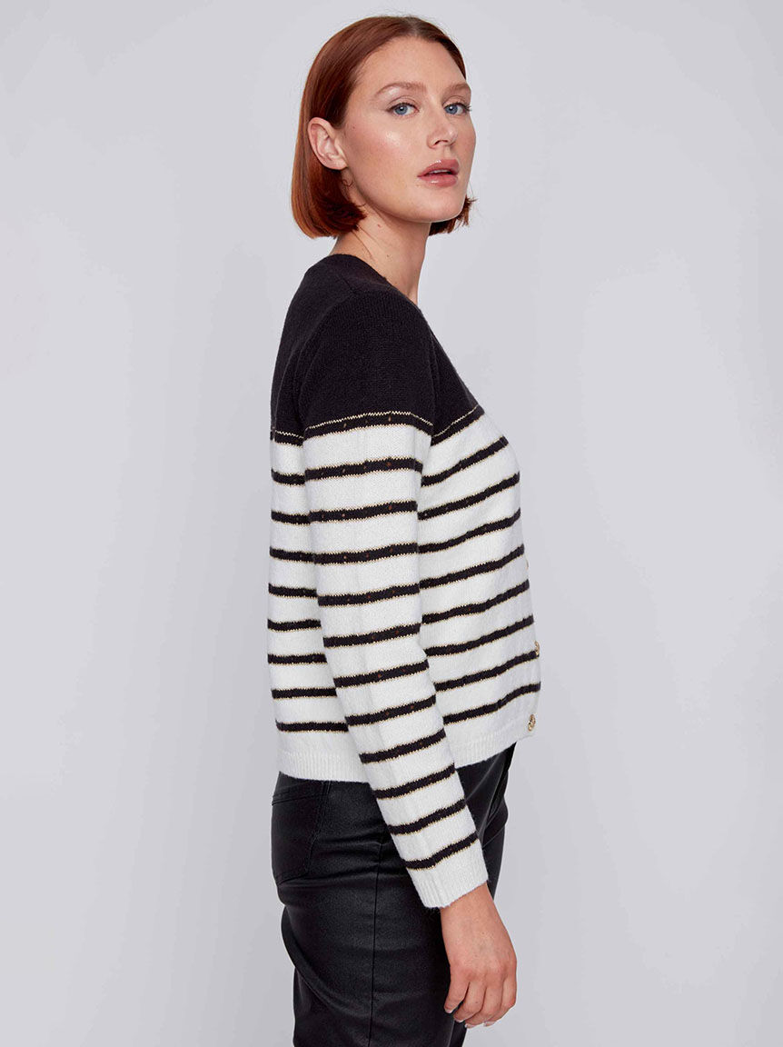 Button Up Long Sleeve Cardigan with Lurex Image 2