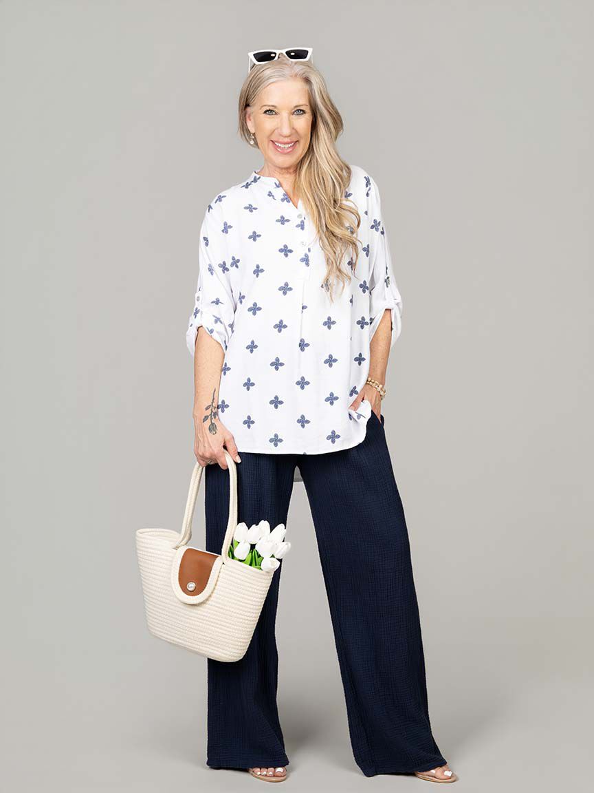3/4 Sleeve Tunic With Roll Tabs