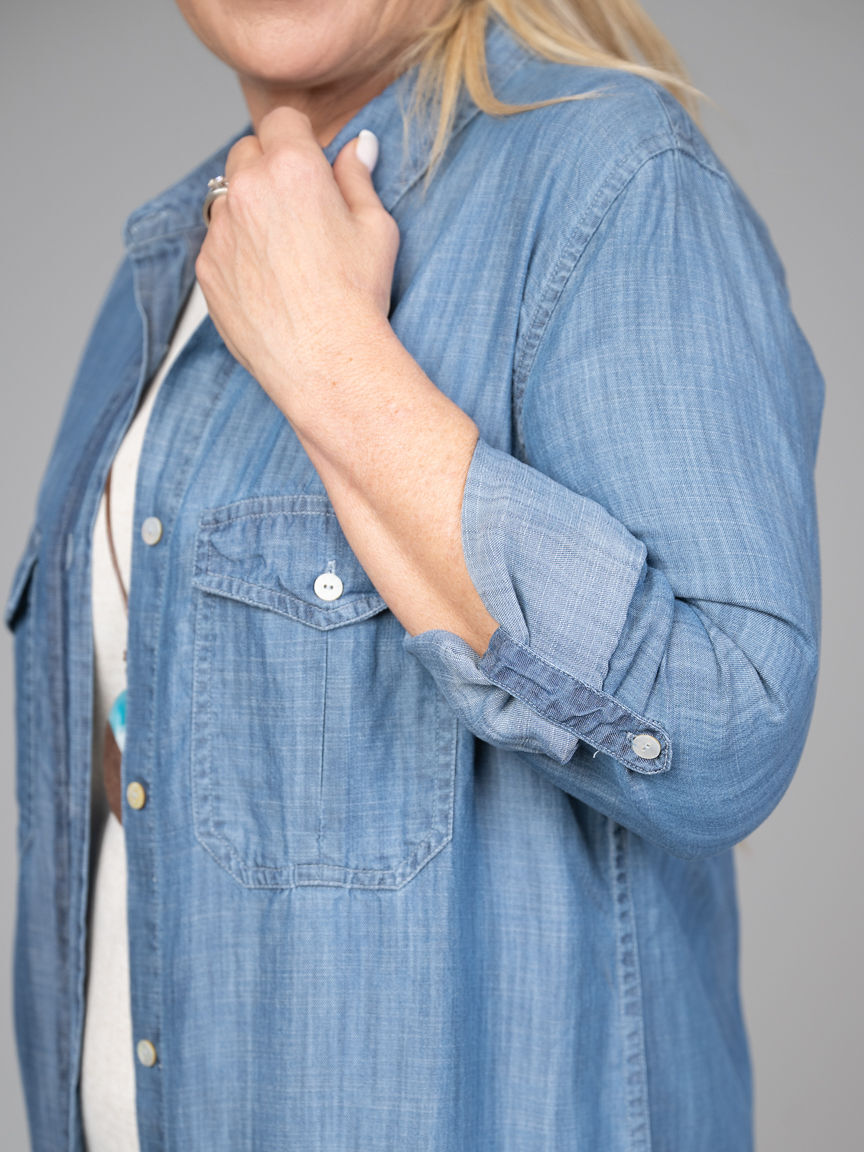 Long Sleeve Denim Tunic With Embroidered Back