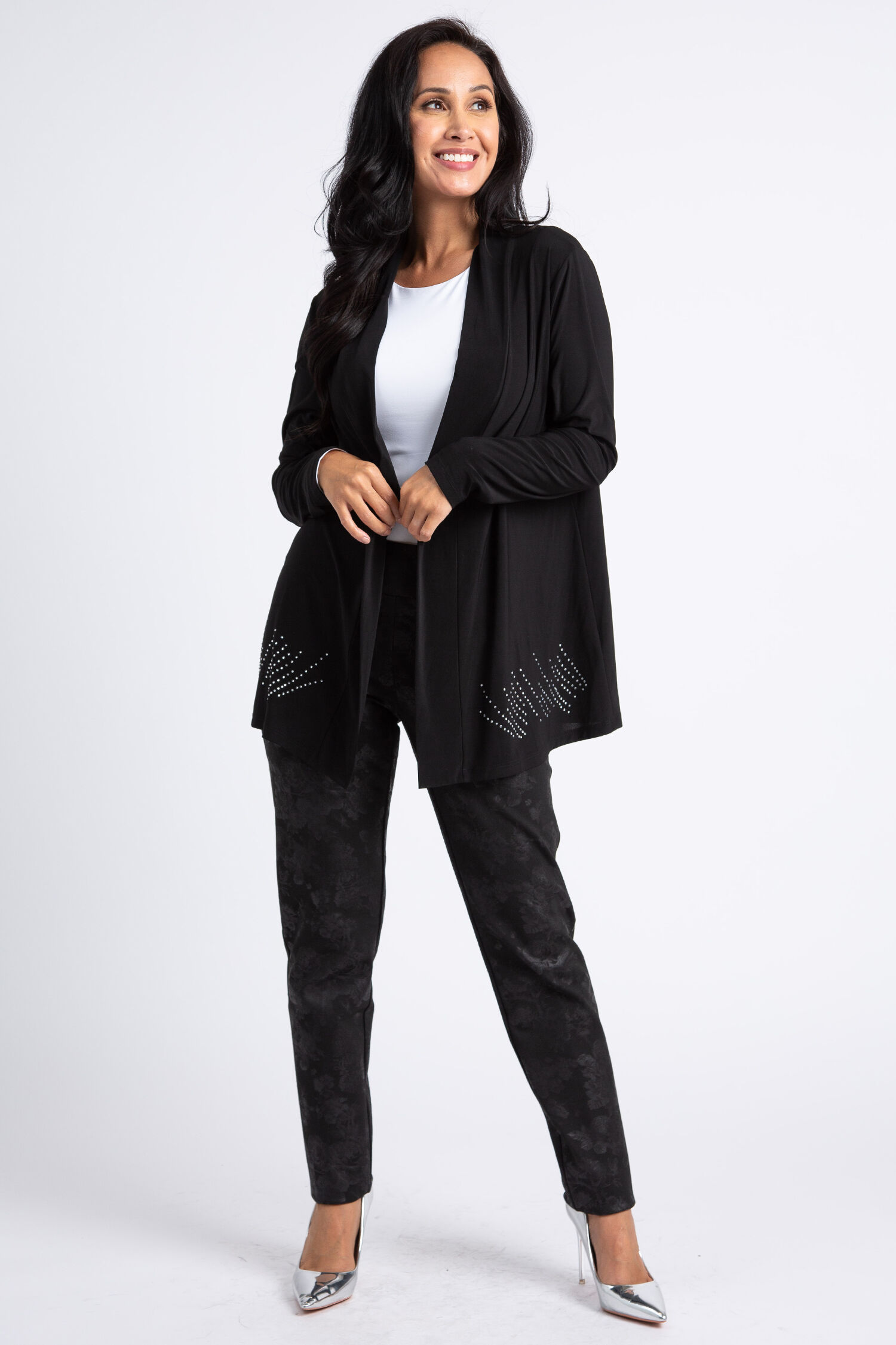 Rhinestone Trim Long Sleeve Cardigan Image 1