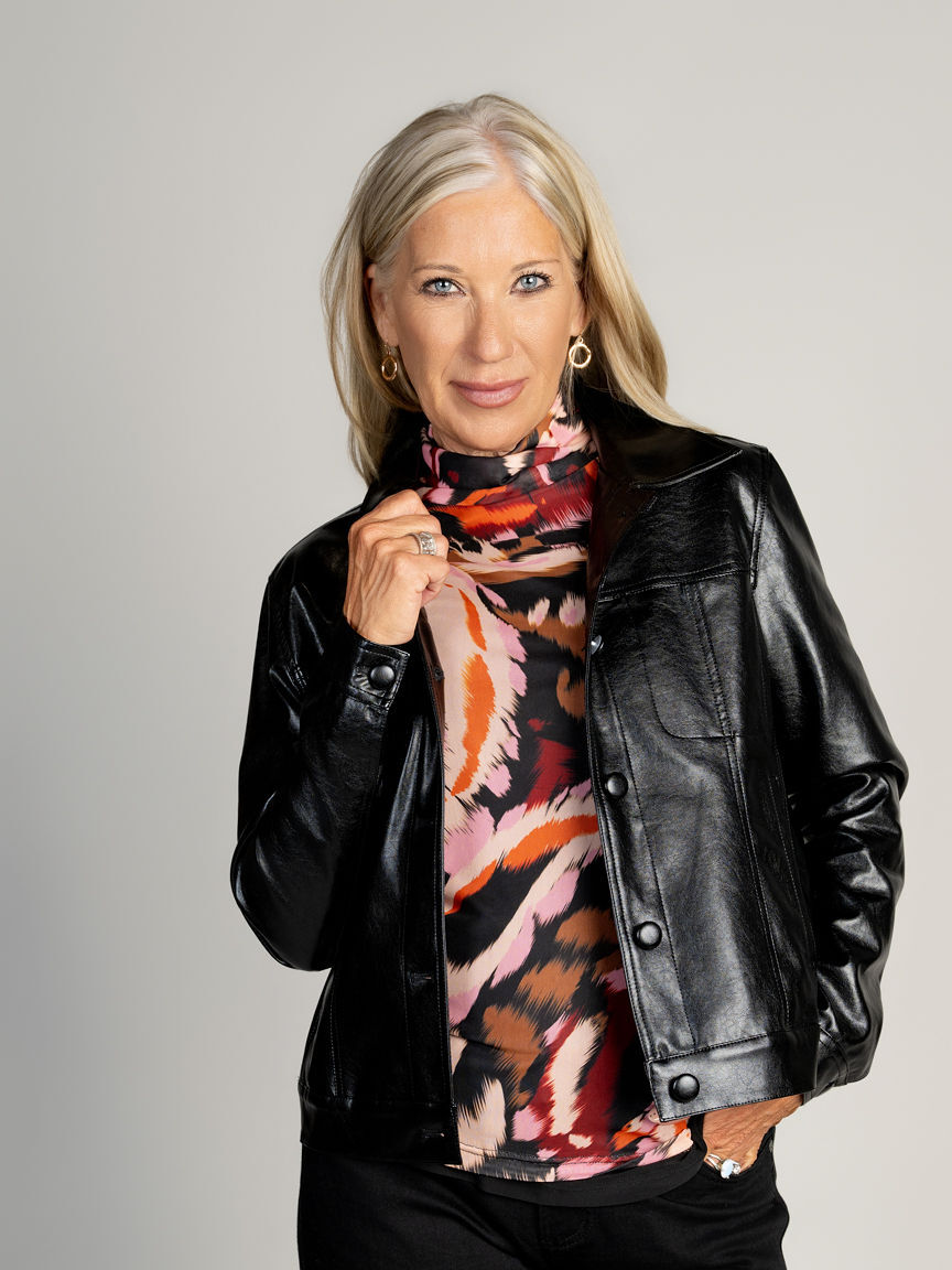 Faux Leather Button-Up Jacket